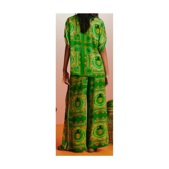 ALEMAIS Green Luxury Silk Relaxed Jogger Silhouette Pants La Musica Sz 10 NWT - Picture 3 of 11